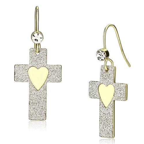 JCE2735 Gold Iron Earrings with Top Grade Crystal  in Clear